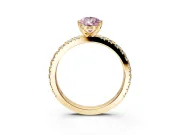 Solitaire Engagement Ring Setting for Fancy Pink Pear-Shaped Center with Fine Pave Band and Claw Prong Head in Yellow Gold