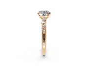 Cluster Engagement Ring Setting for Round Cut Center with Round Cut Accent Band and Prong Head in Rose Gold