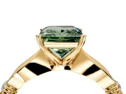Solitaire Engagement Ring Setting for Fancy Green Princess Cut Center with Carved Leaf Shoulders and Prong Head in Yellow Gold