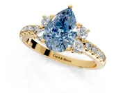 Paired Accent Engagement Ring Setting for Fancy Blue Pear-Shaped Center with Pave Band and Prong Head in Yellow Gold