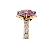Floral Engagement Ring Setting for Fancy Pink Cushion Cut Center with Pave Band and Floral Prong Head in Rose Gold