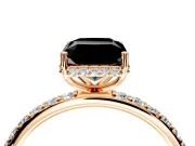 Hidden Halo Engagement Ring Setting for Fancy Black Radiant Cut Center with Pave Band and Prong Head in Rose Gold
