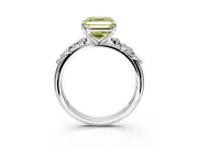 Cluster Engagement Ring Setting for Fancy Yellow Asscher Cut Center with Round Cut Accent Band and Prong Head in Platinum