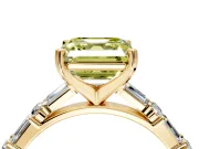 Baguette Engagement Ring Setting for Fancy Yellow Asscher Cut Center with Alternating Bar-Set Band and Prong Head in Yellow Gold