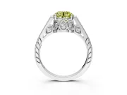 Cathedral Engagement Ring Setting for Fancy Yellow Round Cut Center with Antique-Style Pave Band and Prong Head in Platinum
