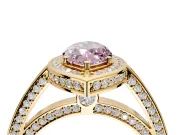 Halo Engagement Ring Setting for Fancy Pink Marquise Center with Framed Halo, Pave Band and Prong Head in Yellow Gold