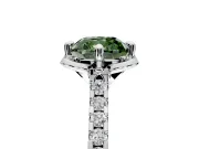 Floral Engagement Ring Setting for Fancy Green Cushion Cut Center with Pave Band and Floral Prong Head in Platinum