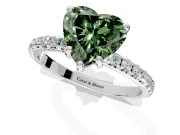 Solitaire Engagement Ring Setting for Fancy Green Heart-Shaped Center with Micro Pave Band and Prong Head in White Gold
