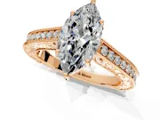 Solitaire Engagement Ring Setting for Marquise Center with Engraved Pave Band and Prong Head in Rose Gold