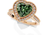 Halo Engagement Ring Setting for Fancy Green Heart-Shaped Center with Milgrain Pave Band and Bezel Head in Rose Gold