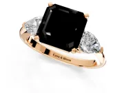 3 Stone Engagement Ring Setting for Fancy Black Asscher Cut Center with Large Pear-Shaped Accents and Prong Head in Rose Gold