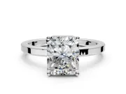 Hidden Halo Engagement Ring Setting for Radiant Cut Center with Wide Flat Plain Band and Prong Head in Sterling Silver