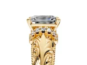 Solitaire Engagement Ring Setting for Emerald Cut Center with Filigree Accent Basket and Prong Head in Yellow Gold
