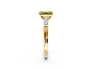 3 Stone Engagement Ring Setting for Fancy Yellow Emerald Cut Center with Tapered Baguettes, Plain Band and Prong Head in Yellow Gold
