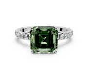 Solitaire Engagement Ring Setting for Fancy Green Asscher Cut Center with Large Accent Band and Prong Head in Sterling Silver