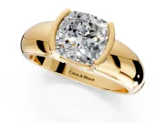 Tension Engagement Ring Setting for Cushion Cut Center with Wide Flat Band and Tension Head in Yellow Gold