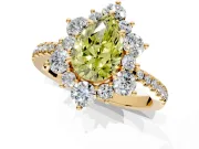 Floral Halo Engagement Ring Setting for Fancy Yellow Pear-Shaped Center with Pave Accents and Prong Head in Yellow Gold