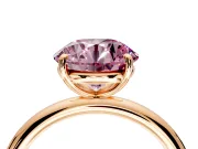 Low-Set Solitaire Engagement Ring Setting for Fancy Pink Round Cut Center with Thin Plain Band and Prong Head in Rose Gold