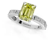Solitaire Engagement Ring Setting for Fancy Yellow Emerald Cut Center with Milgrain-Edged Pave Band and Prong Head in Sterling Silver