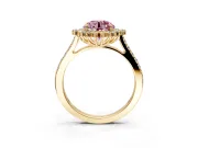 Sunburst Halo Engagement Ring Setting for Fancy Pink Round Cut Center with Pave Band and Prong Head in Yellow Gold