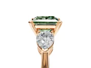 3 Stone Engagement Ring Setting for Fancy Green Princess Cut Center with Large Pear-Shaped Accents and Prong Head in Rose Gold