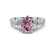 Solitaire Engagement Ring Setting for Fancy Pink Pear-Shaped Center with Filigree Band and Prong Head in Platinum