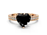 Milgrain Pave Engagement Ring Setting for Fancy Black Heart-Shaped Center with Accent Band and Prong Head in Rose Gold
