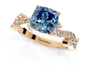 Solitaire Engagement Ring Setting for Fancy Blue Cushion Cut Center with Bar-Station Pave Twist and Prong Head in Rose Gold