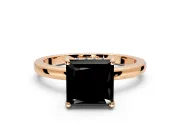 Solitaire Engagement Ring Setting for Fancy Black Princess Cut Center with Fine Wire Band and Prong Head in Rose Gold