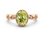Milgrain Bezel Engagement Ring Setting for Fancy Yellow Oval Center with Marquise Stations and Bezel Head in Rose Gold