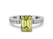 Solitaire Engagement Ring Setting for Fancy Yellow Emerald Cut Center with Milgrain-Edged Pave Band and Prong Head in Sterling Silver