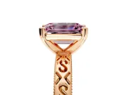 Solitaire Engagement Ring Setting for Fancy Pink Emerald Cut Center with Scrollwork Band and Prong Head in Rose Gold