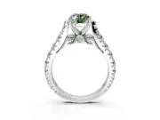 Solitaire Engagement Ring Setting for Fancy Green Oval Center with Pave Cathedral Shoulders and Prong Head in White Gold