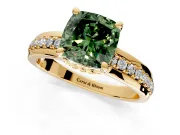 Solitaire Engagement Ring Setting for Fancy Green Cushion Cut Center with Raised Channel Band and Prong Head in Yellow Gold