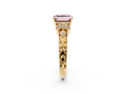 Solitaire Engagement Ring Setting for Fancy Pink Asscher Cut Center with Filigree Band and Prong Head in Yellow Gold