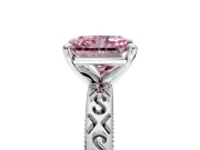 Solitaire Engagement Ring Setting for Fancy Pink Radiant Cut Center with Scrollwork Band and Prong Head in Platinum