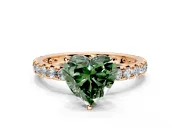 Solitaire Engagement Ring Setting for Fancy Green Heart-Shaped Center with Shared-Prong Accents and Prong Head in Rose Gold