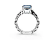 Engraved Engagement Ring Setting for Fancy Blue Asscher Cut Center with Milgrain Pave Band and Prong Head in Platinum