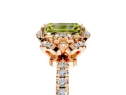 Halo Engagement Ring Setting for Fancy Yellow Emerald Cut Center with Openwork Halo, Pave Band and Prong Head in Rose Gold