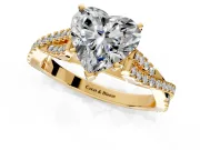 Solitaire Engagement Ring Setting for Heart-Shaped Center with Twisted Pave Split Shank and Prong Head in Yellow Gold