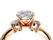 3 Stone Engagement Ring Setting for Cushion Cut Center with Wide Plain Band and Prong Head in Rose Gold