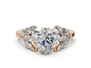 Leaf Cluster Engagement Ring Setting for Heart-Shaped Center with Marquise Accents and Prong Head in Rose Gold