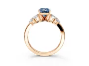 Leaf Cluster Engagement Ring Setting for Fancy Blue Radiant Cut Center with Marquise Accents and Prong Head in Rose Gold