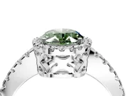 Accent Halo Engagement Ring Setting for Fancy Green Oval Center with Full-Length Pave Band and Prong Head in Platinum