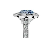 Halo Engagement Ring Setting for Fancy Blue Heart-Shaped Center with Milgrain Pave Band and Bezel Head in Platinum