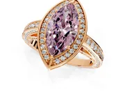 Halo Engagement Ring Setting for Fancy Pink Marquise Center with Framed Halo, Pave Band and Prong Head in Rose Gold