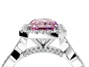 Halo Engagement Ring Setting for Fancy Pink Radiant Cut Center with Twist Band and Prong Head in Platinum