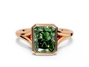 Solitaire Engagement Ring Setting for Fancy Green Radiant Cut Center with V Split Shank and Bezel Head in Rose Gold