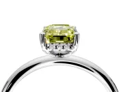 Hidden Halo Engagement Ring Setting for Fancy Yellow Emerald Cut Center with Thin Round-Wire Band and Prong Head in Platinum