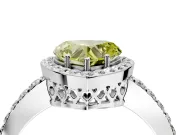 Halo Engagement Ring Setting for Fancy Yellow Heart-Shaped Center with Heart-Shaped Openwork, Pave Band and Prong Head in White Gold